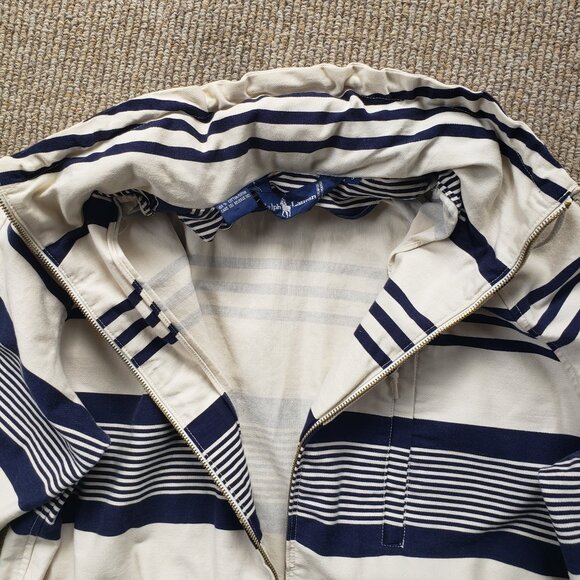 Ralph Lauren Nautical Jacket Hooded Women's Small Stripeed Ivory Blue - Picture 7 of 13